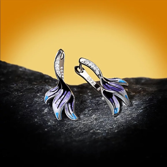 Sterling Silver Enamel Flower Petal Earrings - Picture 1 of 5